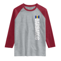 Barbados Flag Raglan Shirt Distressed Vertical Typography Caribbean Island Pride Heritage Gift