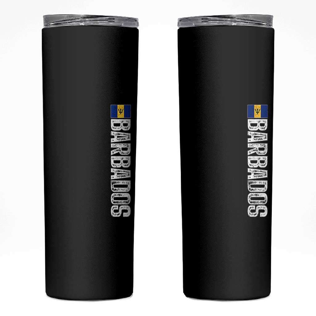 Barbados Flag Skinny Tumbler Distressed Vertical Typography Caribbean Island Pride Heritage Gift