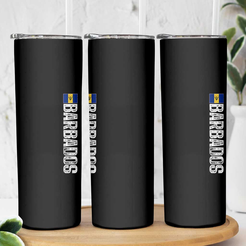Barbados Flag Skinny Tumbler Distressed Vertical Typography Caribbean Island Pride Heritage Gift