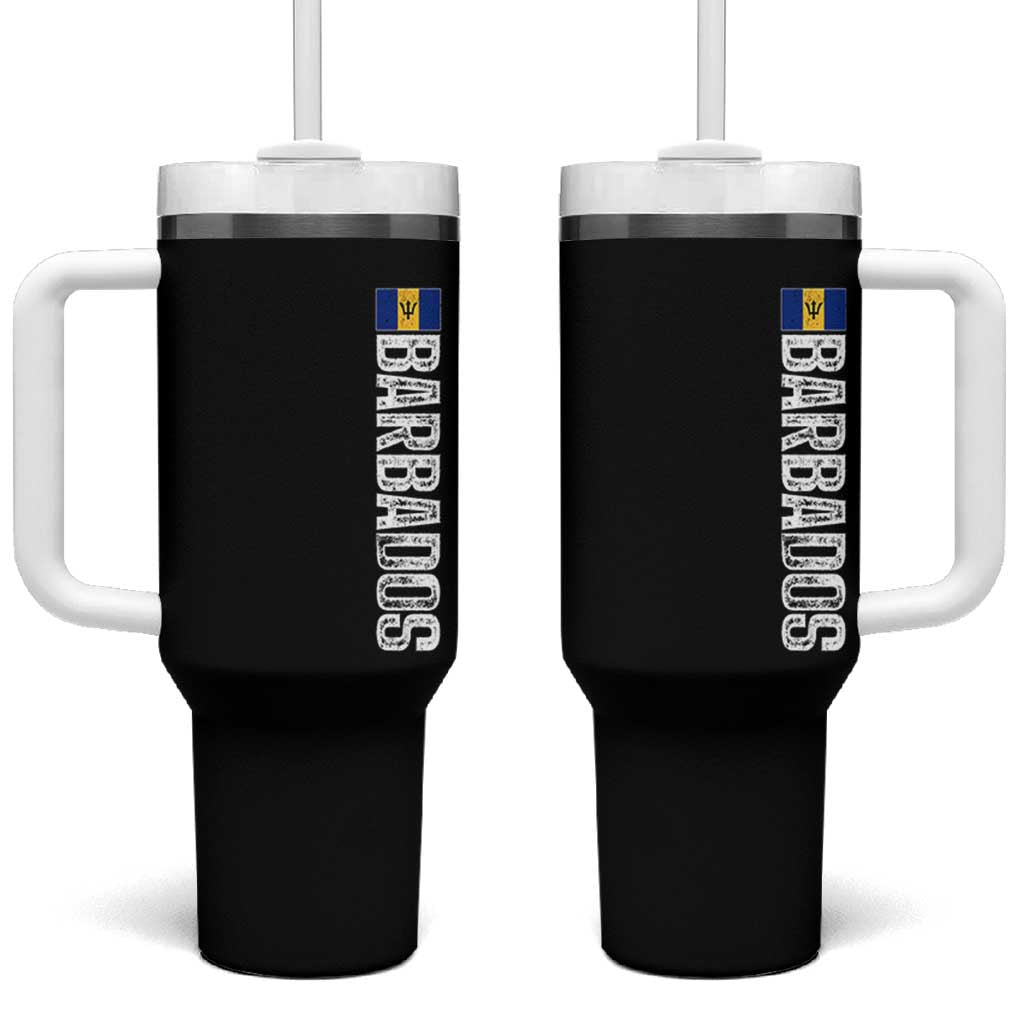 Barbados Flag Tumbler With Handle Distressed Vertical Typography Caribbean Island Pride Heritage Gift