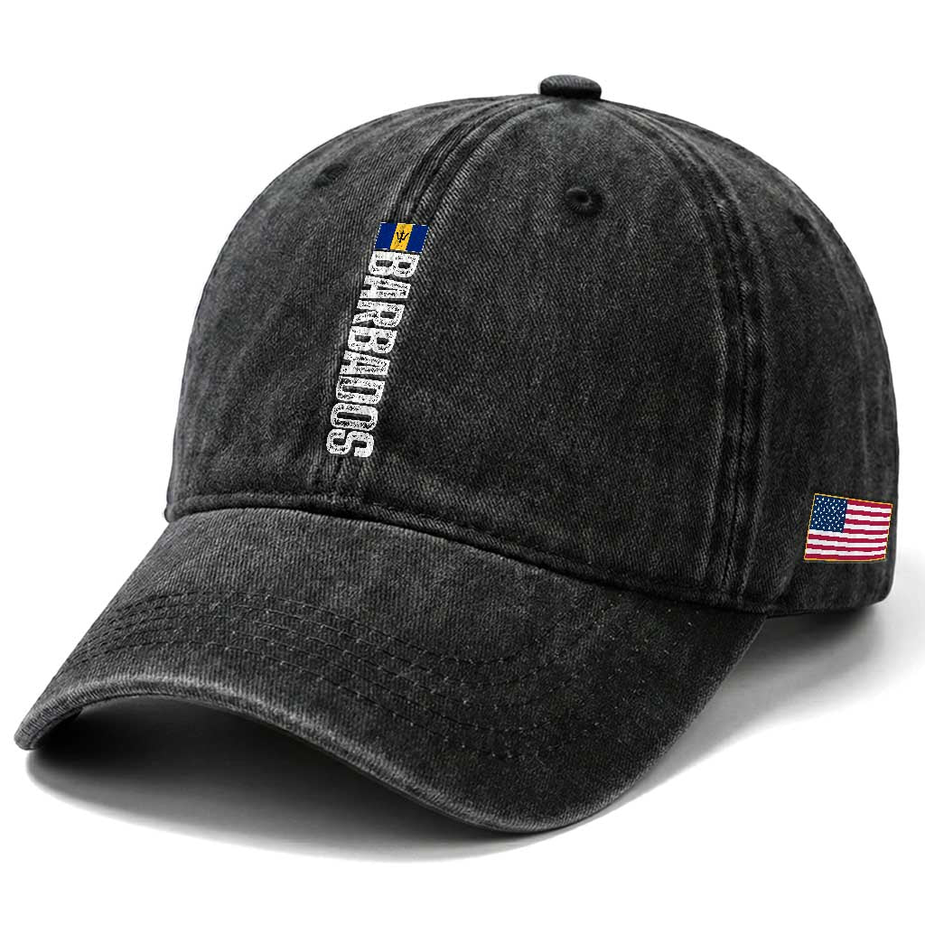 Barbados Flag Washed Cotton Baseball Cap Distressed Vertical Typography Caribbean Island Pride Heritage Gift