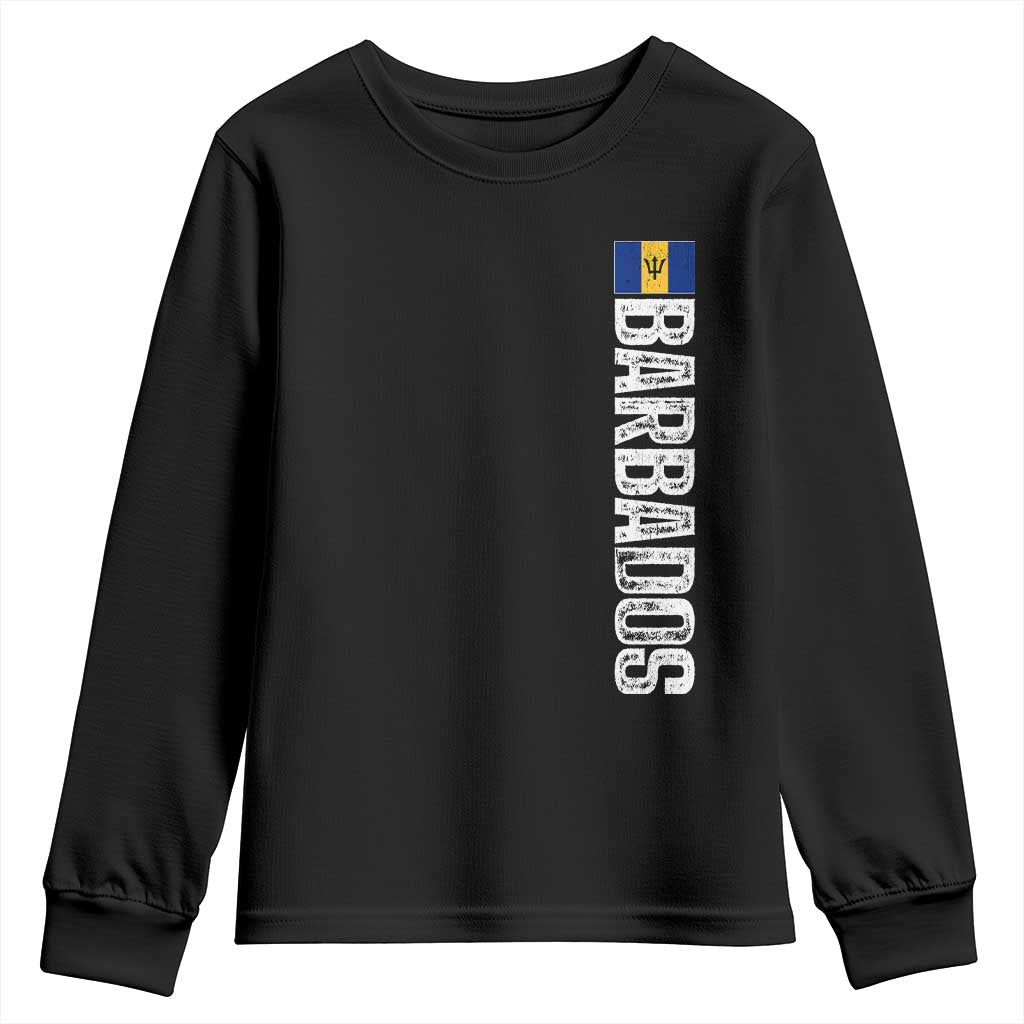 Barbados Flag Youth Sweatshirt Distressed Vertical Typography Caribbean Island Pride Heritage Gift