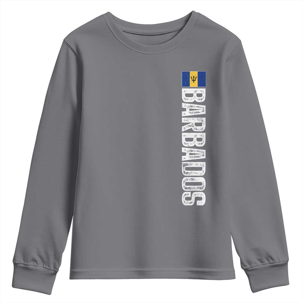 Barbados Flag Youth Sweatshirt Distressed Vertical Typography Caribbean Island Pride Heritage Gift