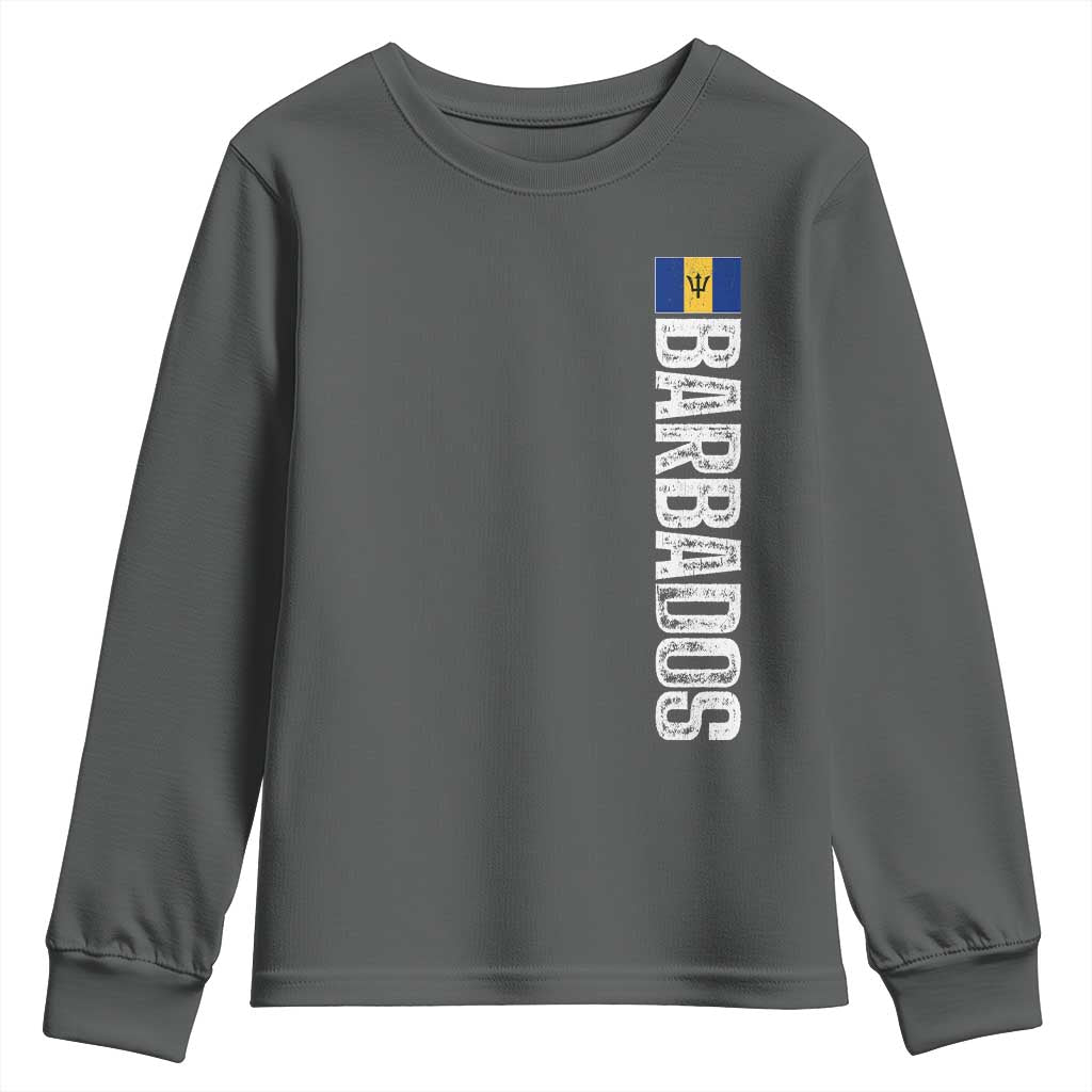 Barbados Flag Youth Sweatshirt Distressed Vertical Typography Caribbean Island Pride Heritage Gift