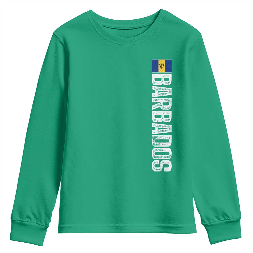 Barbados Flag Youth Sweatshirt Distressed Vertical Typography Caribbean Island Pride Heritage Gift