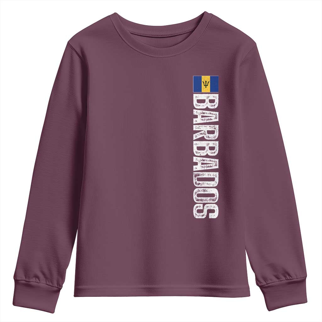 Barbados Flag Youth Sweatshirt Distressed Vertical Typography Caribbean Island Pride Heritage Gift