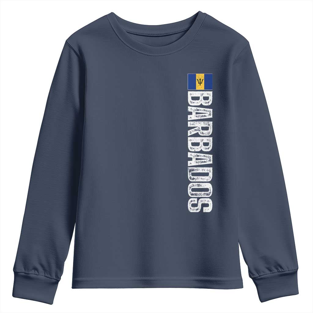 Barbados Flag Youth Sweatshirt Distressed Vertical Typography Caribbean Island Pride Heritage Gift