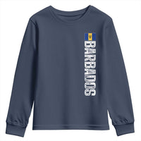 Barbados Flag Youth Sweatshirt Distressed Vertical Typography Caribbean Island Pride Heritage Gift