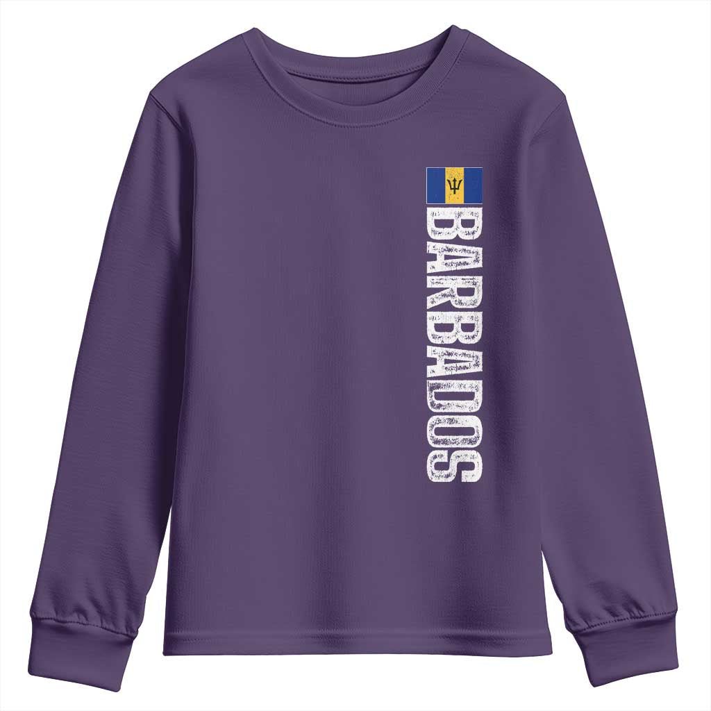 Barbados Flag Youth Sweatshirt Distressed Vertical Typography Caribbean Island Pride Heritage Gift
