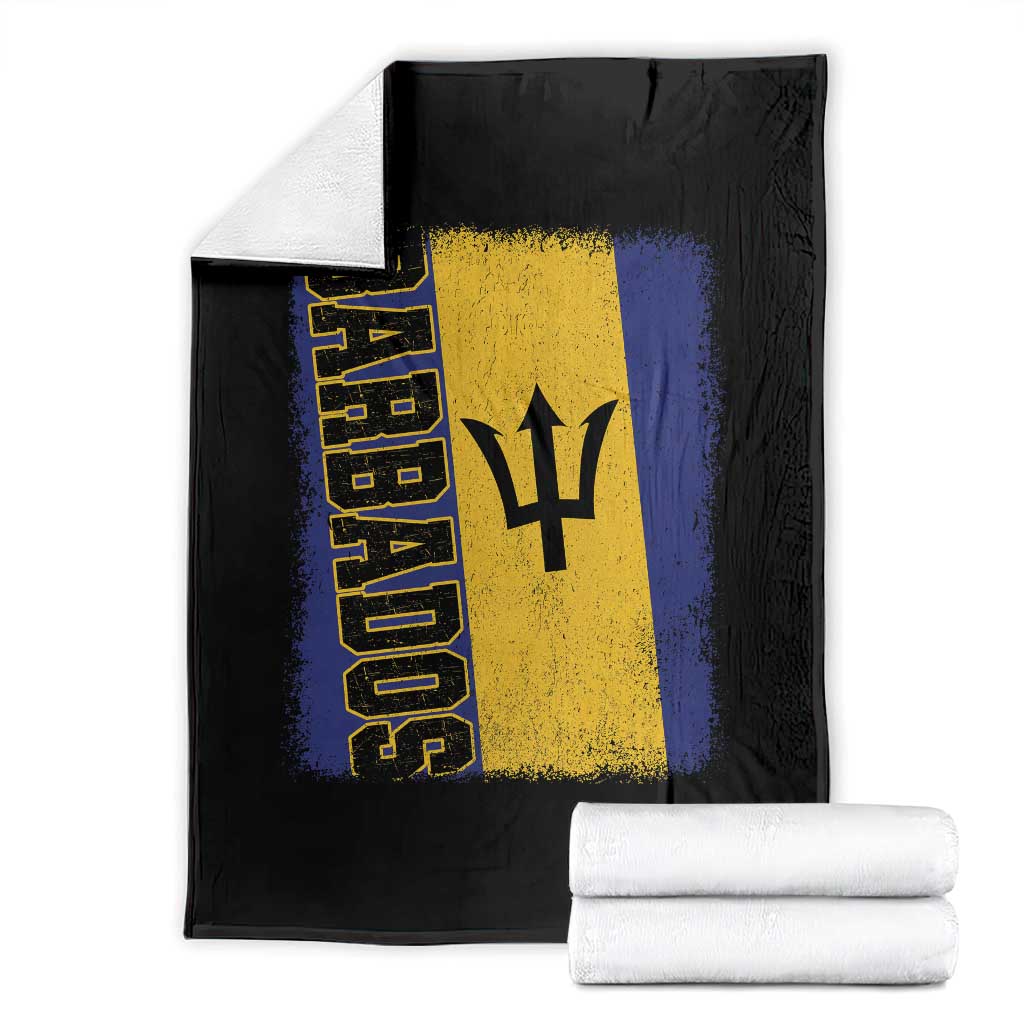 Vintage Barbados Flag Throw Blanket Distressed Patriotic Caribbean Island Barbadian Pride Heritage Gift