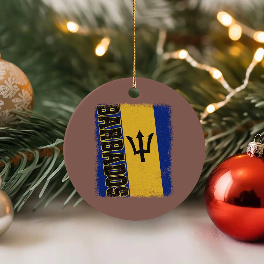 Vintage Barbados Flag Ceramic Ornament Distressed Patriotic Caribbean Island Barbadian Pride Heritage Gift