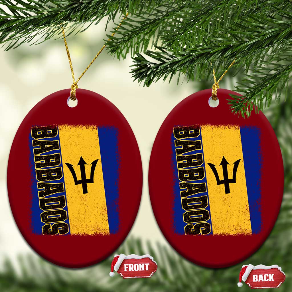 Vintage Barbados Flag Ceramic Ornament Distressed Patriotic Caribbean Island Barbadian Pride Heritage Gift