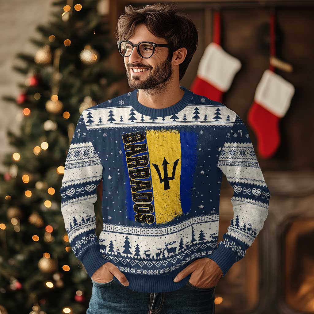Vintage Barbados Flag Ugly Christmas Sweater Distressed Patriotic Caribbean Island Barbadian Pride Heritage Gift