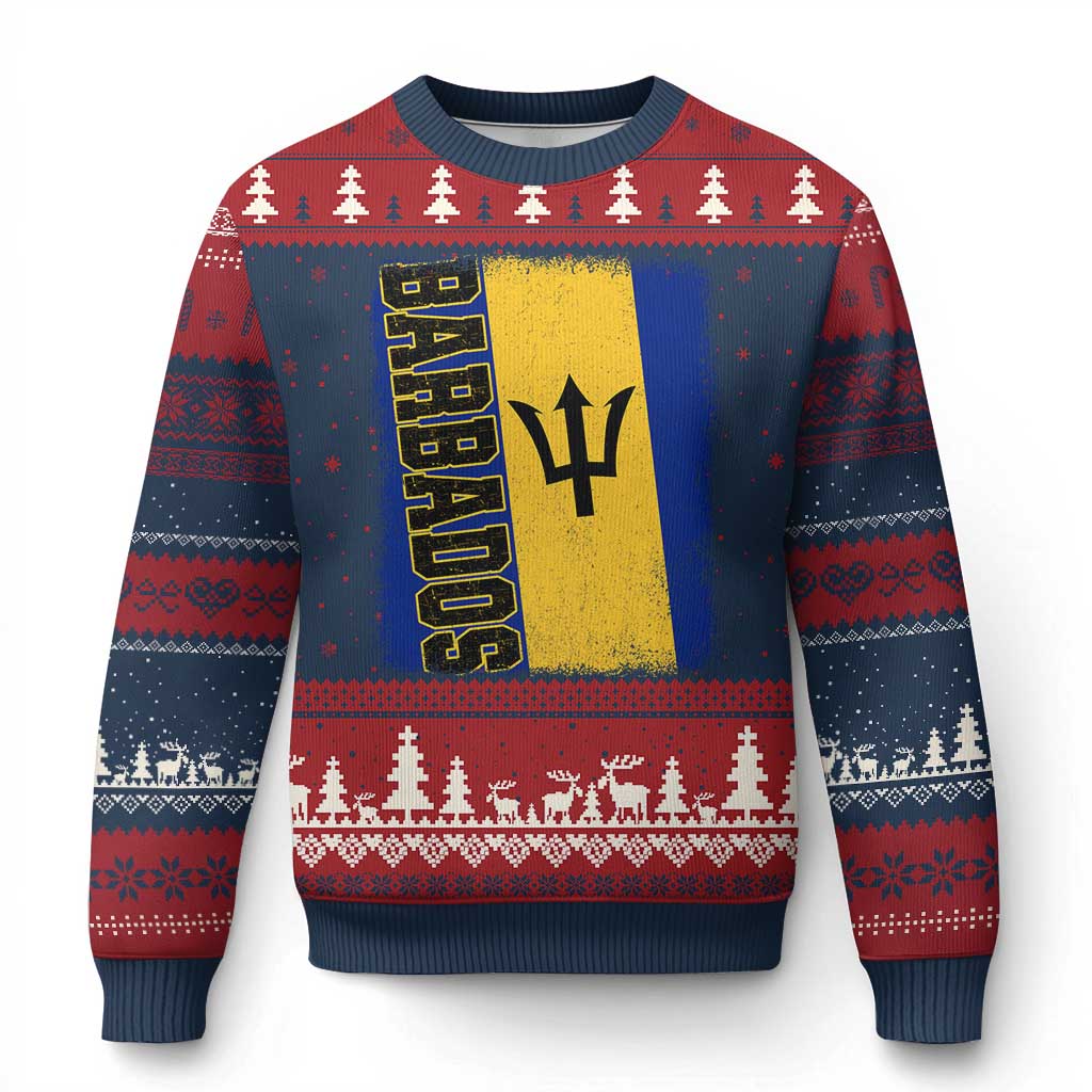Vintage Barbados Flag Ugly Christmas Sweater Distressed Patriotic Caribbean Island Barbadian Pride Heritage Gift