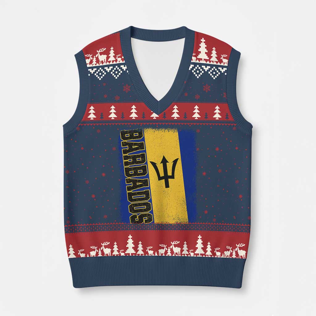 Vintage Barbados Flag V-Neck Knit Sweater Vest Distressed Patriotic Caribbean Island Barbadian Pride Heritage Gift