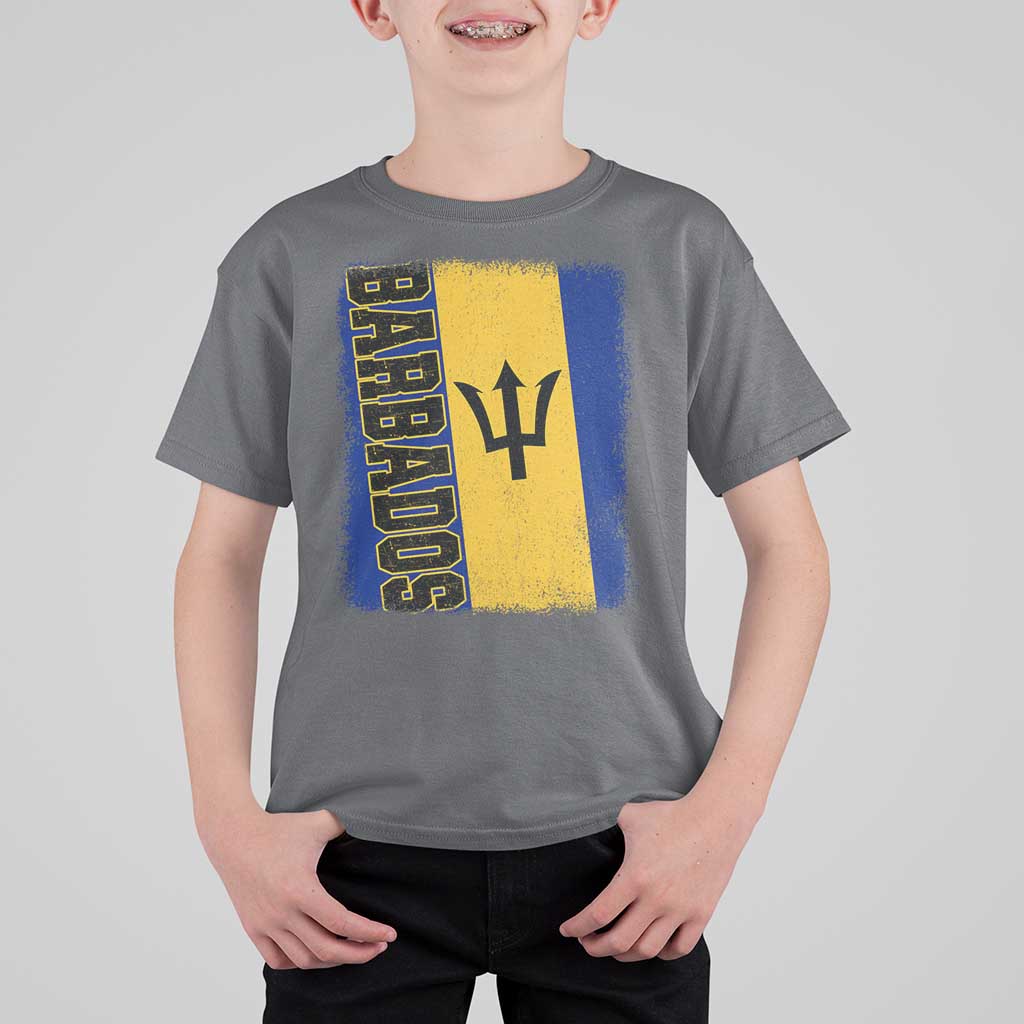 Vintage Barbados Flag T Shirt For Kid Distressed Patriotic Caribbean Island Barbadian Pride Heritage Gift