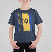 Vintage Barbados Flag T Shirt For Kid Distressed Patriotic Caribbean Island Barbadian Pride Heritage Gift