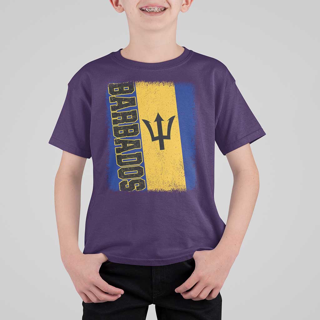 Vintage Barbados Flag T Shirt For Kid Distressed Patriotic Caribbean Island Barbadian Pride Heritage Gift