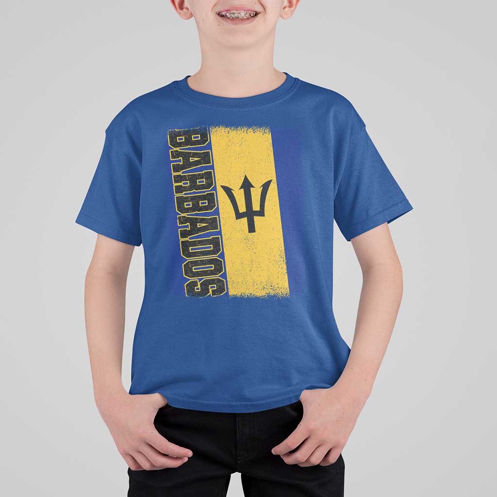 Vintage Barbados Flag T Shirt For Kid Distressed Patriotic Caribbean Island Barbadian Pride Heritage Gift
