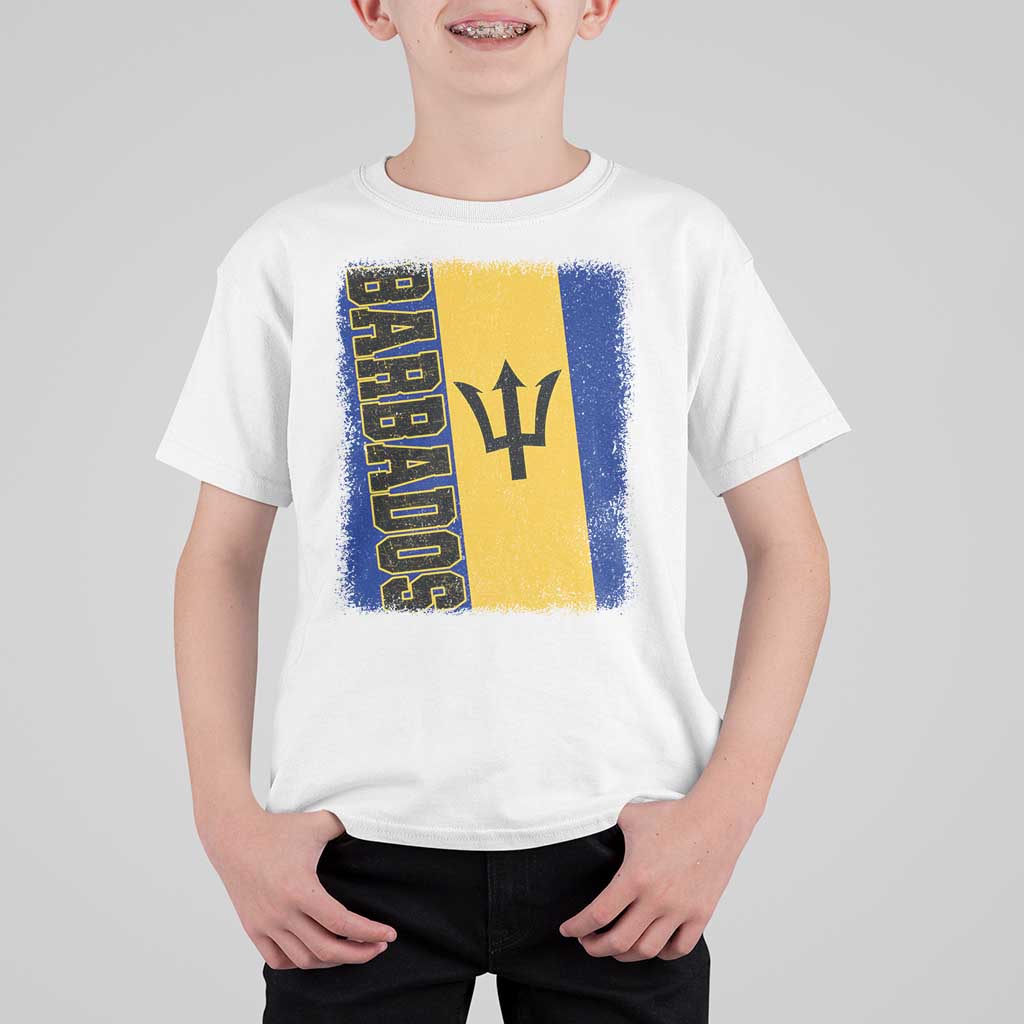 Vintage Barbados Flag T Shirt For Kid Distressed Patriotic Caribbean Island Barbadian Pride Heritage Gift