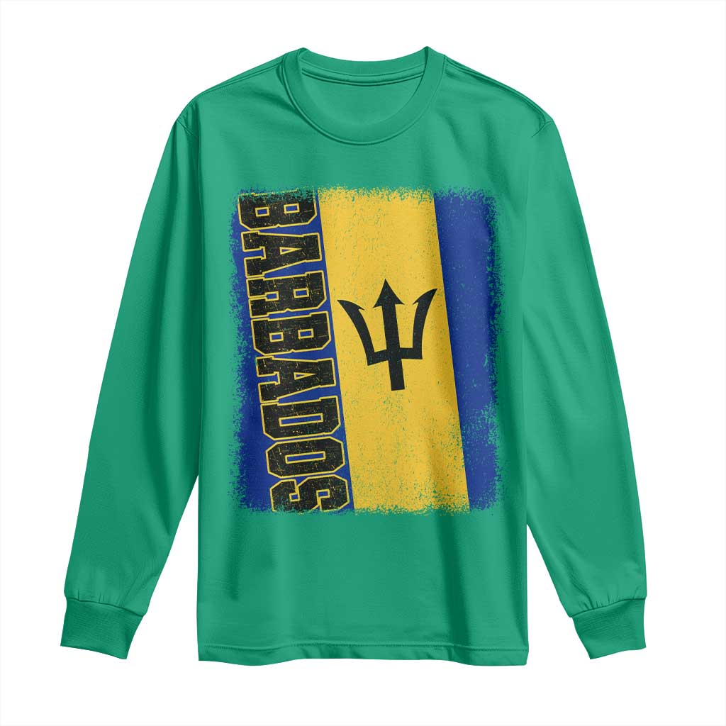 Vintage Barbados Flag Long Sleeve Shirt Distressed Patriotic Caribbean Island Barbadian Pride Heritage Gift