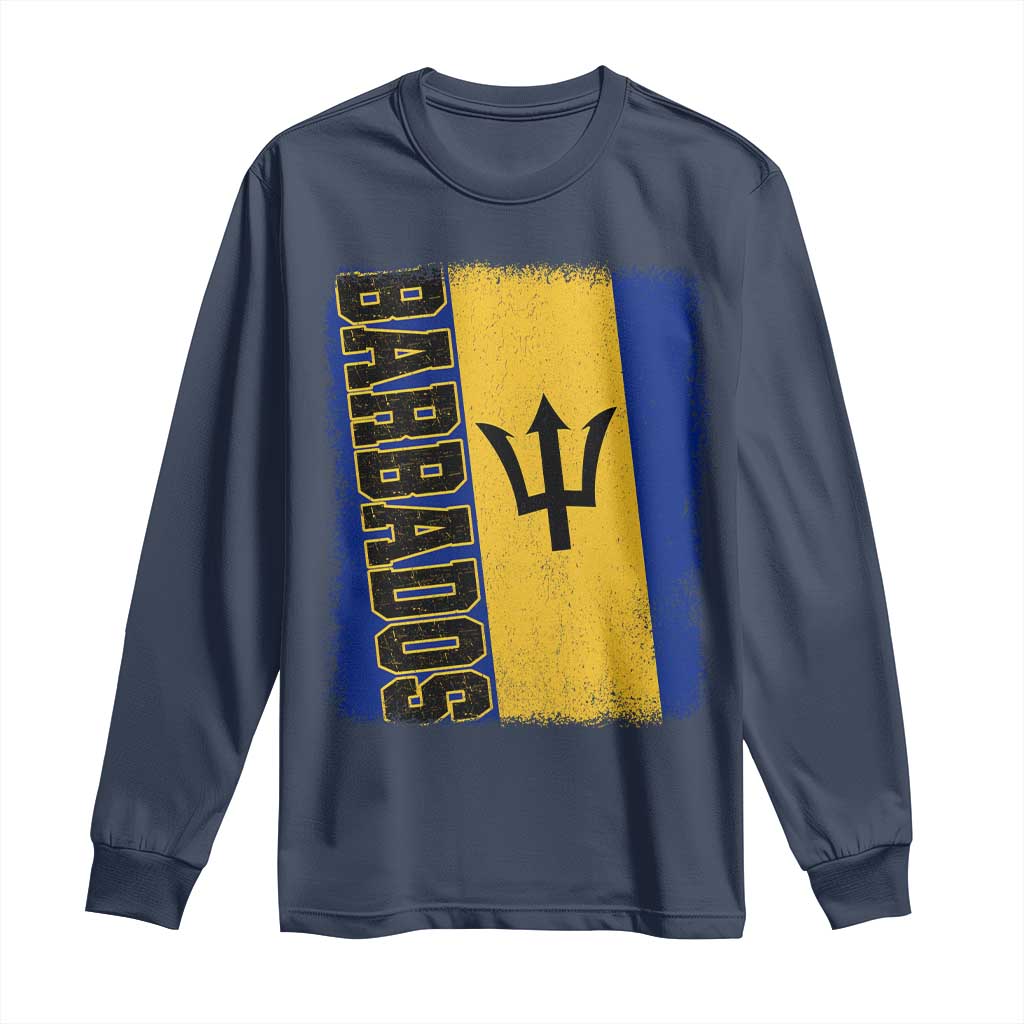 Vintage Barbados Flag Long Sleeve Shirt Distressed Patriotic Caribbean Island Barbadian Pride Heritage Gift