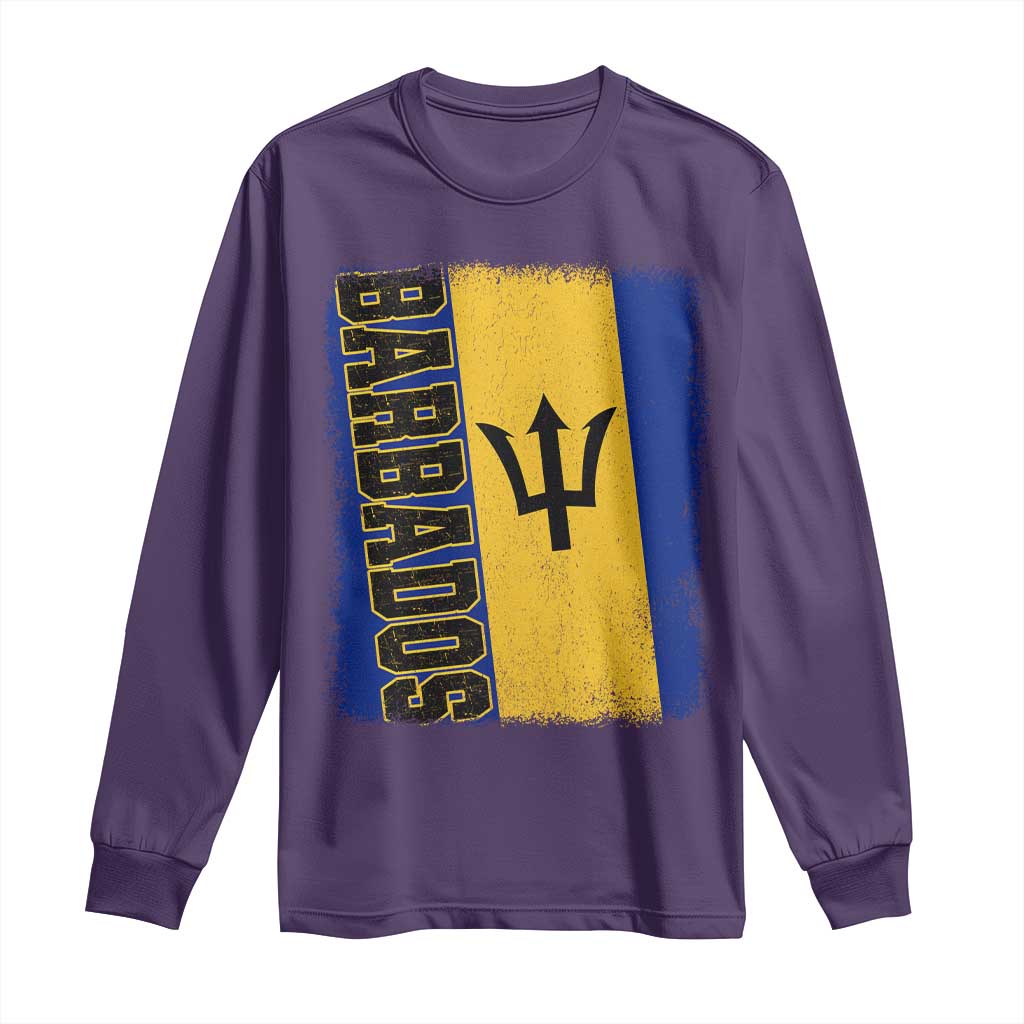 Vintage Barbados Flag Long Sleeve Shirt Distressed Patriotic Caribbean Island Barbadian Pride Heritage Gift