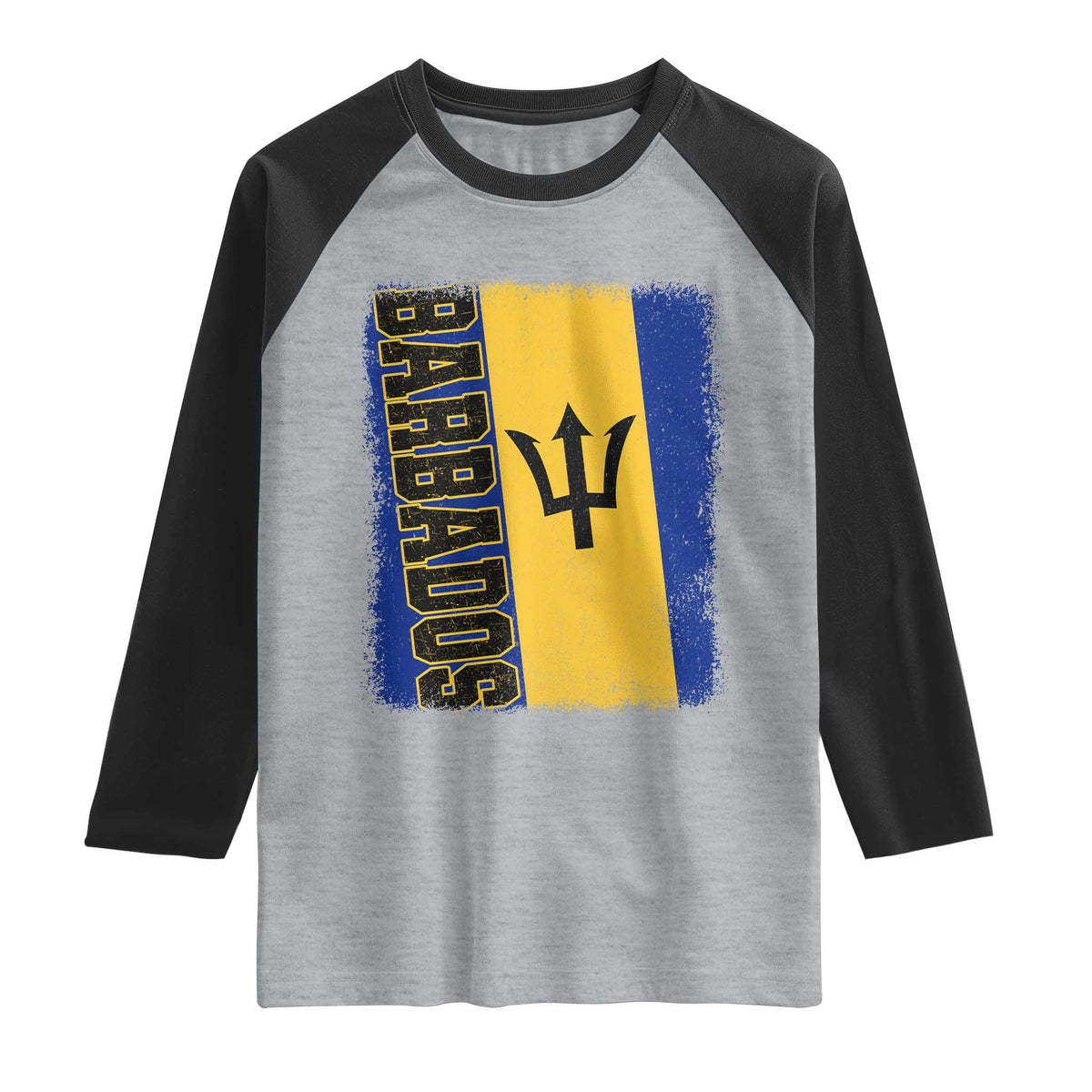 Vintage Barbados Flag Raglan Shirt Distressed Patriotic Caribbean Island Barbadian Pride Heritage Gift