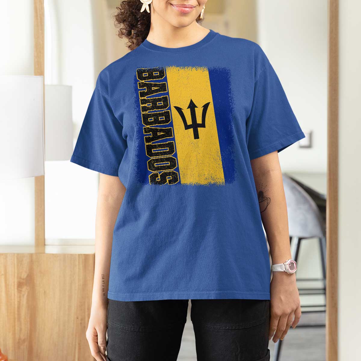 Vintage Barbados Flag T Shirt For Women Distressed Patriotic Caribbean Island Barbadian Pride Heritage Gift