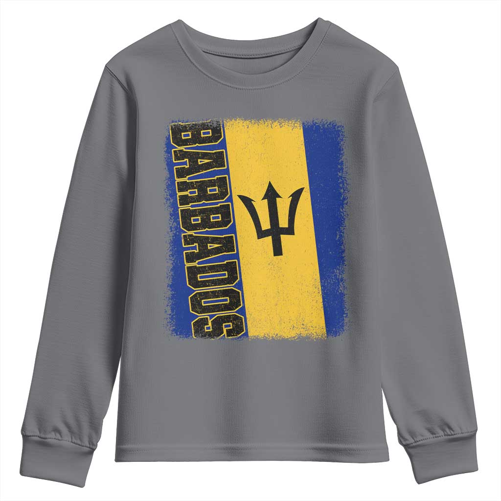 Vintage Barbados Flag Youth Sweatshirt Distressed Patriotic Caribbean Island Barbadian Pride Heritage Gift