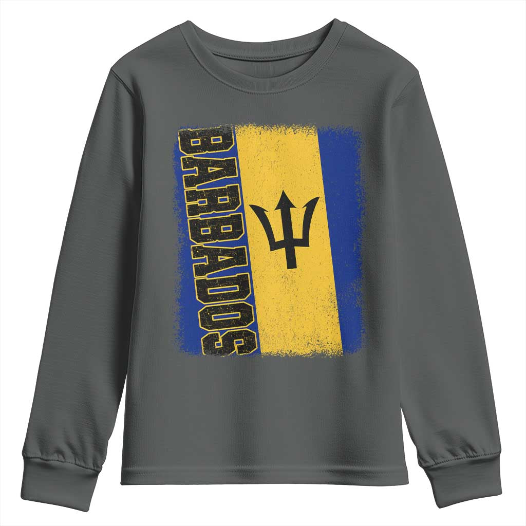 Vintage Barbados Flag Youth Sweatshirt Distressed Patriotic Caribbean Island Barbadian Pride Heritage Gift