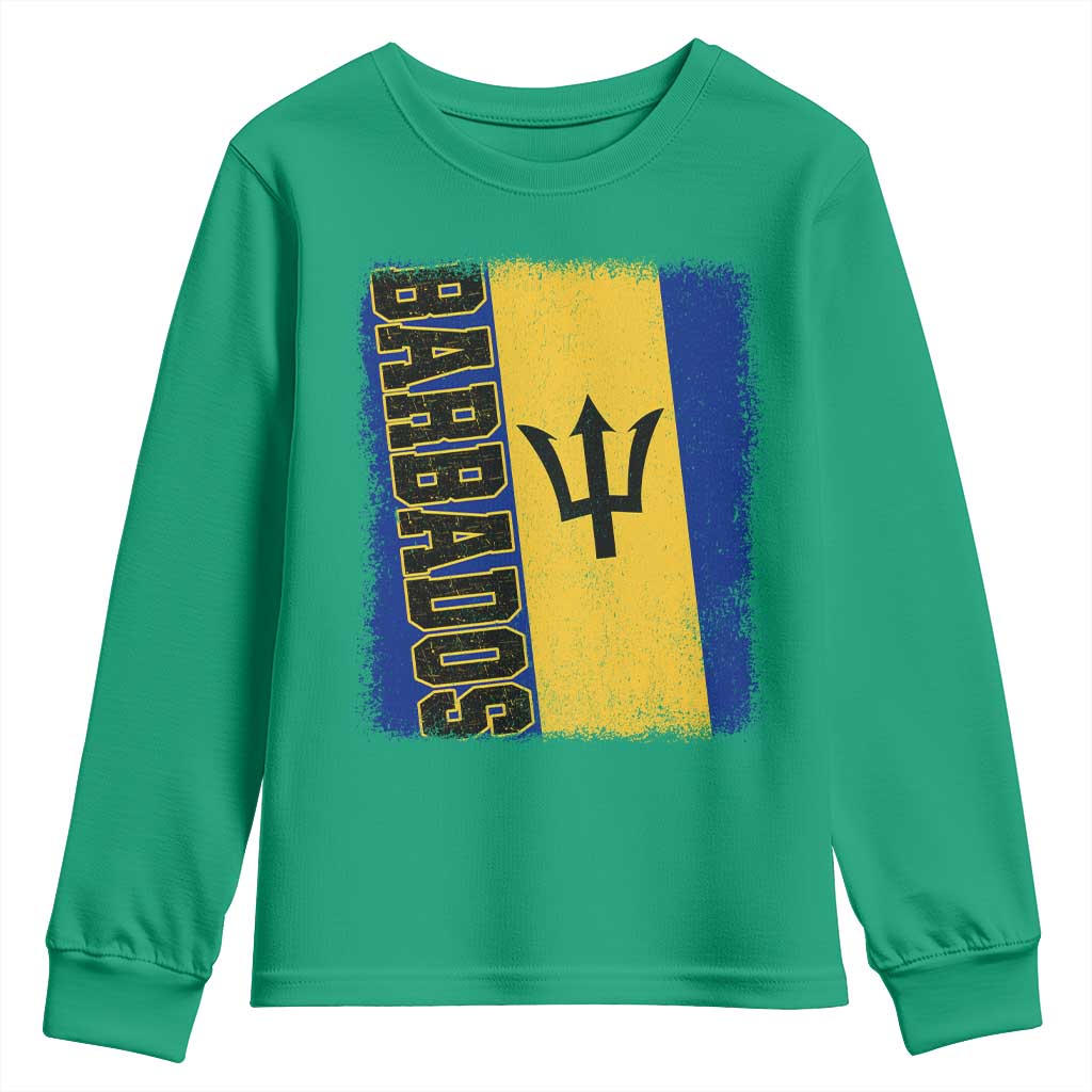 Vintage Barbados Flag Youth Sweatshirt Distressed Patriotic Caribbean Island Barbadian Pride Heritage Gift