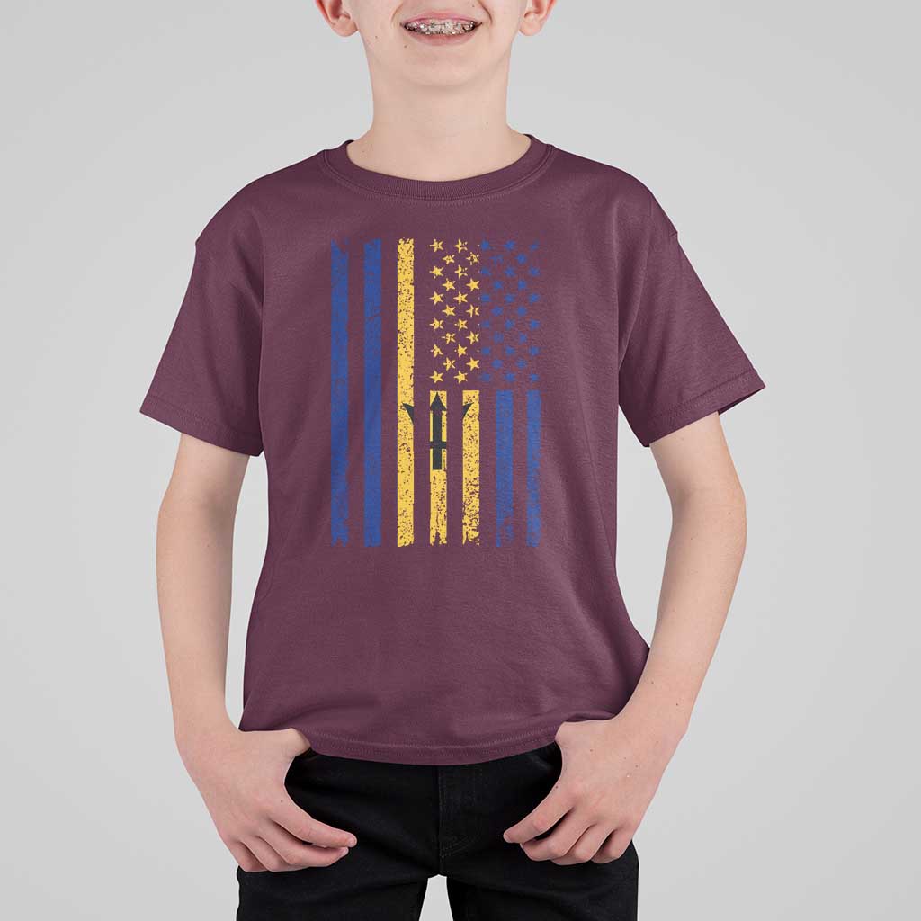Barbados American Flag T Shirt For Kid Distressed Barbadian Pride Patriotic Heritage Gift