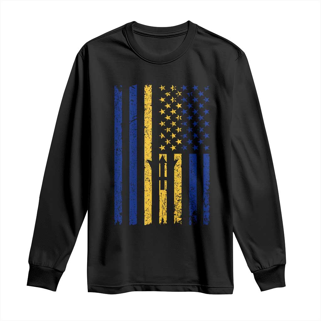 Barbados American Flag Long Sleeve Shirt Distressed Barbadian Pride Patriotic Heritage Gift