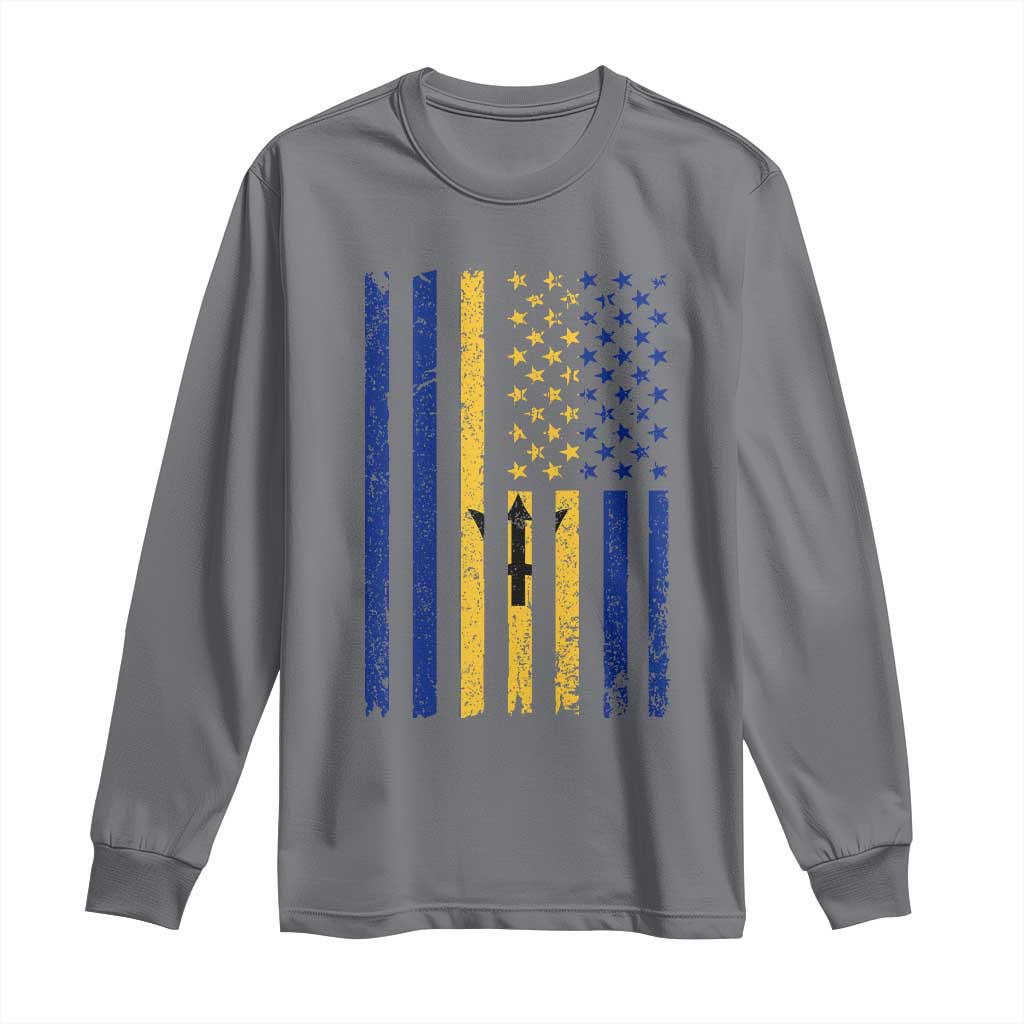 Barbados American Flag Long Sleeve Shirt Distressed Barbadian Pride Patriotic Heritage Gift
