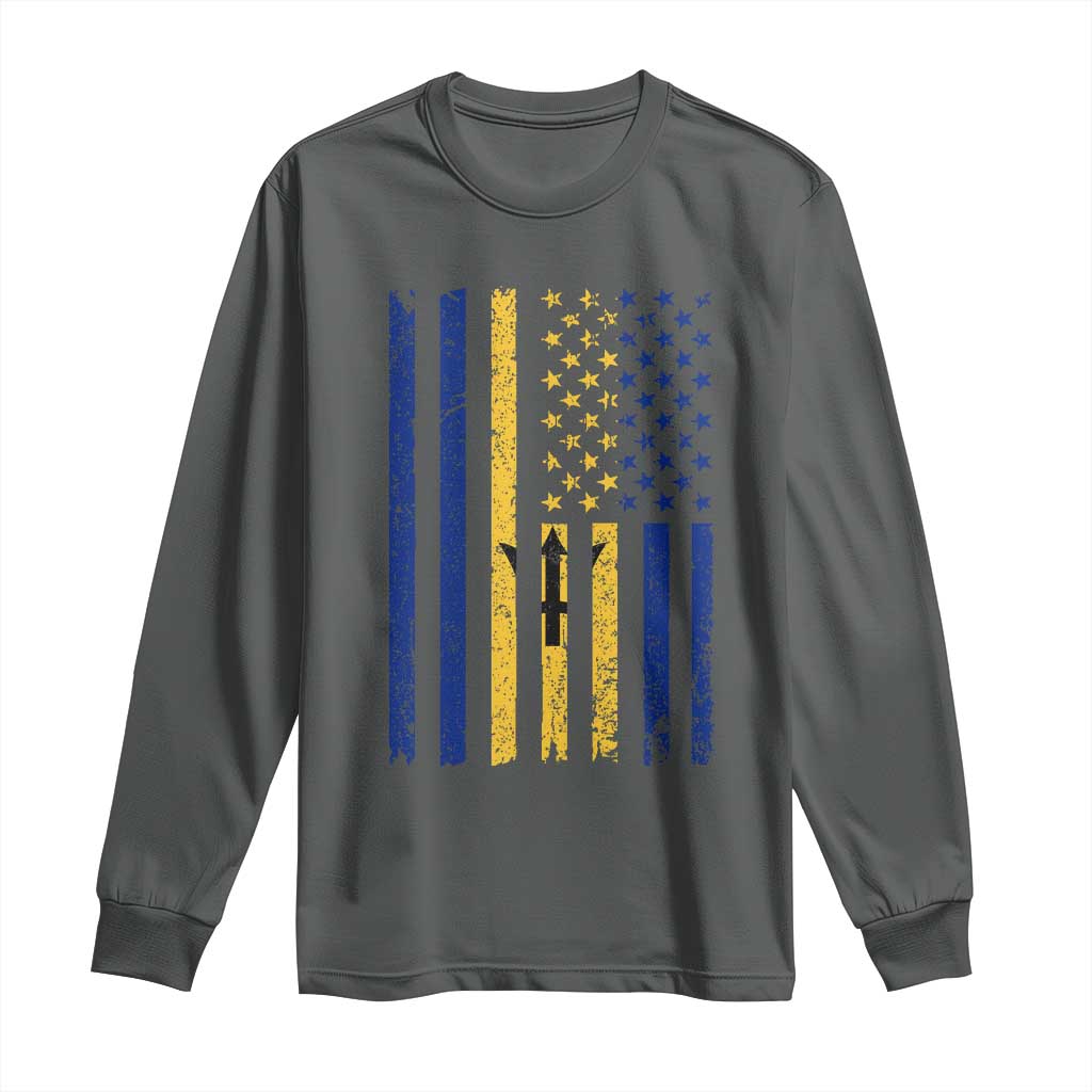 Barbados American Flag Long Sleeve Shirt Distressed Barbadian Pride Patriotic Heritage Gift