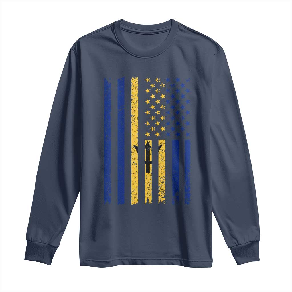Barbados American Flag Long Sleeve Shirt Distressed Barbadian Pride Patriotic Heritage Gift