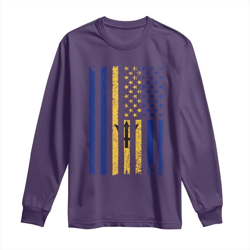Barbados American Flag Long Sleeve Shirt Distressed Barbadian Pride Patriotic Heritage Gift