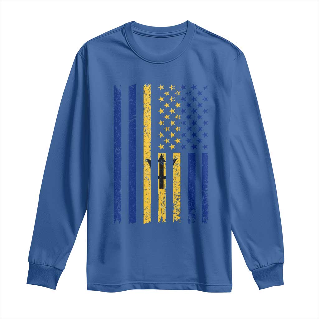 Barbados American Flag Long Sleeve Shirt Distressed Barbadian Pride Patriotic Heritage Gift
