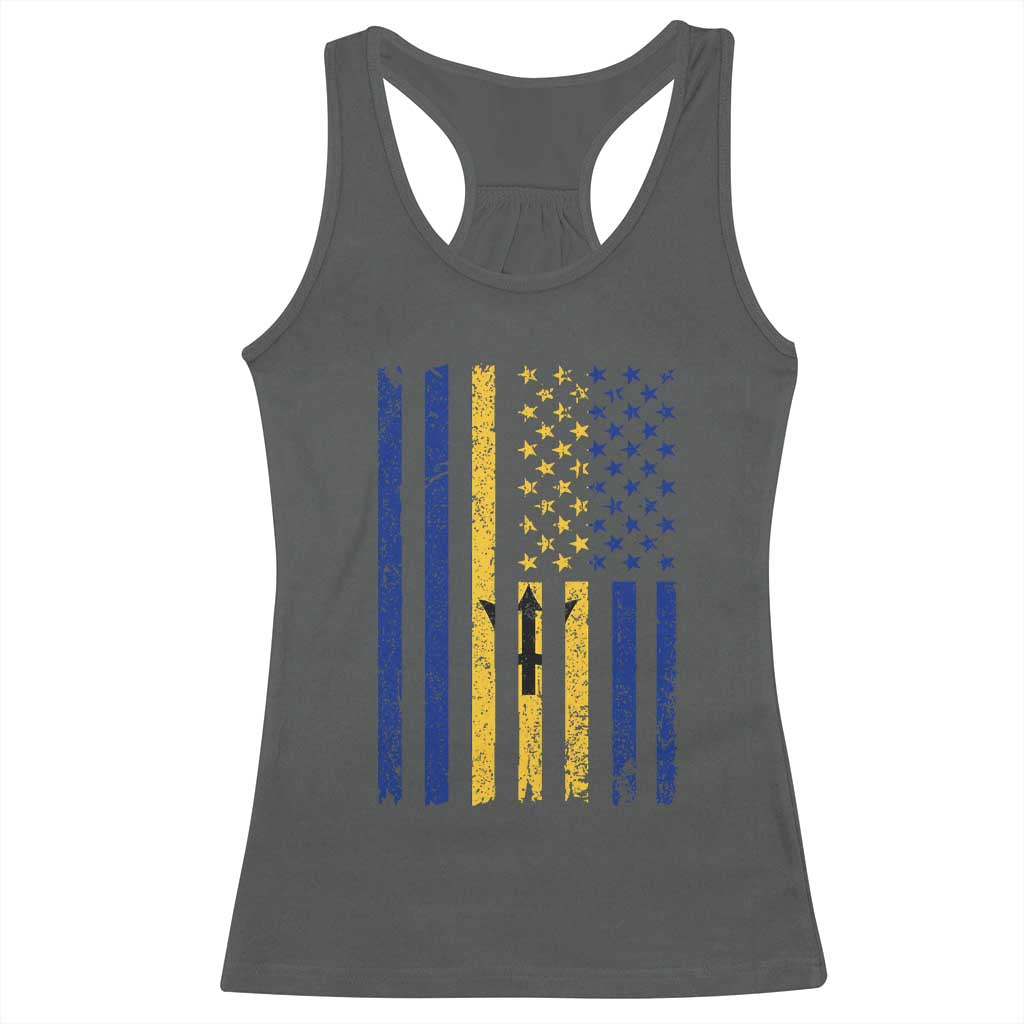 Barbados American Flag Racerback Tank Top Distressed Barbadian Pride Patriotic Heritage Gift