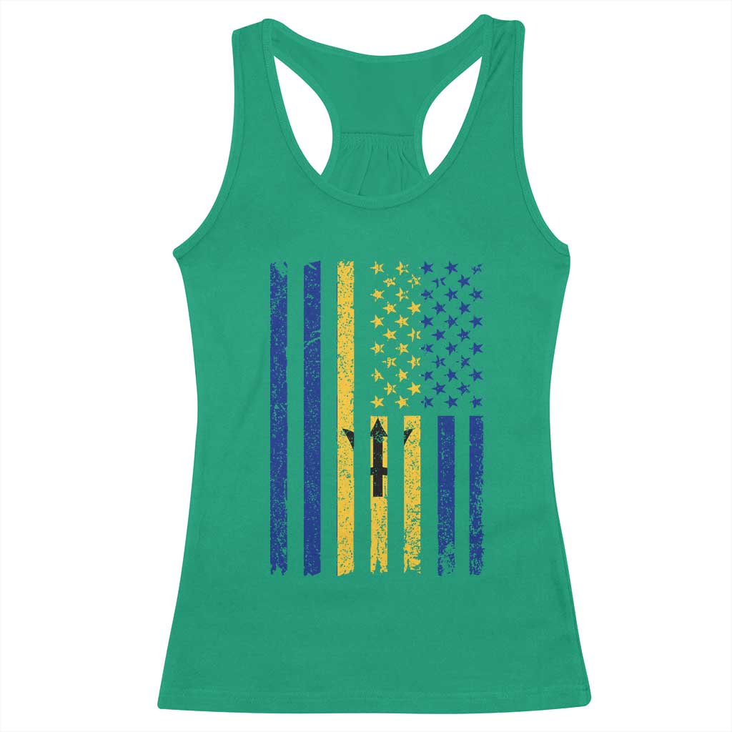 Barbados American Flag Racerback Tank Top Distressed Barbadian Pride Patriotic Heritage Gift