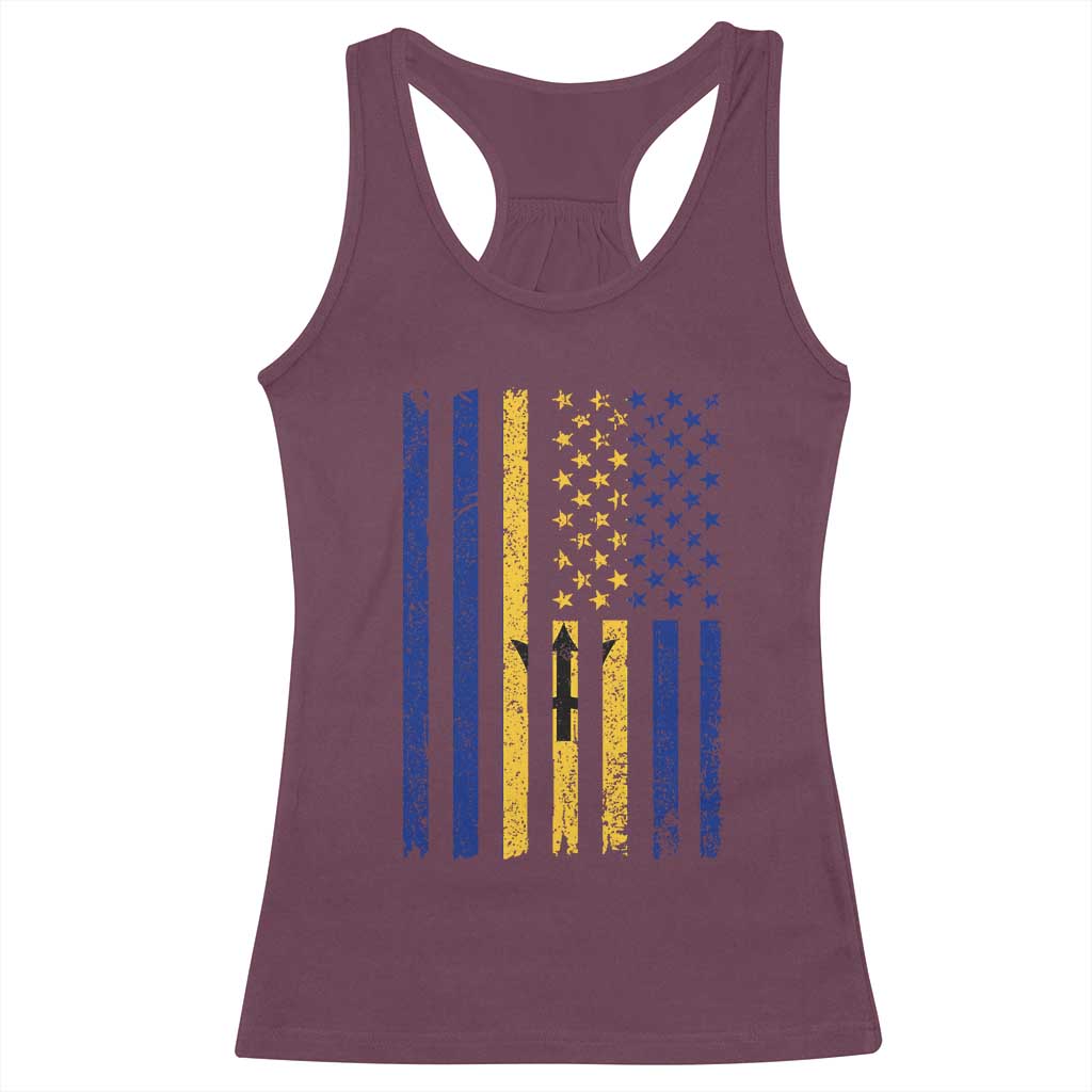 Barbados American Flag Racerback Tank Top Distressed Barbadian Pride Patriotic Heritage Gift