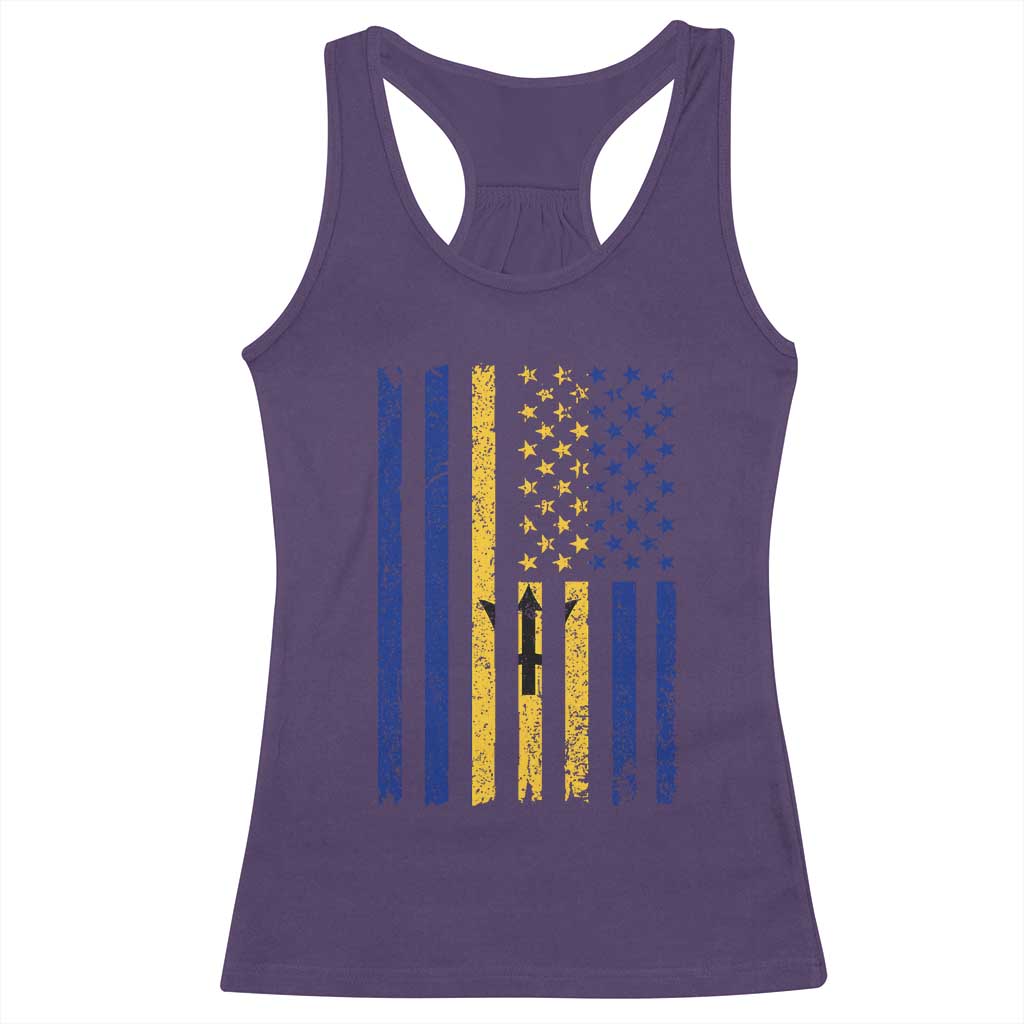 Barbados American Flag Racerback Tank Top Distressed Barbadian Pride Patriotic Heritage Gift