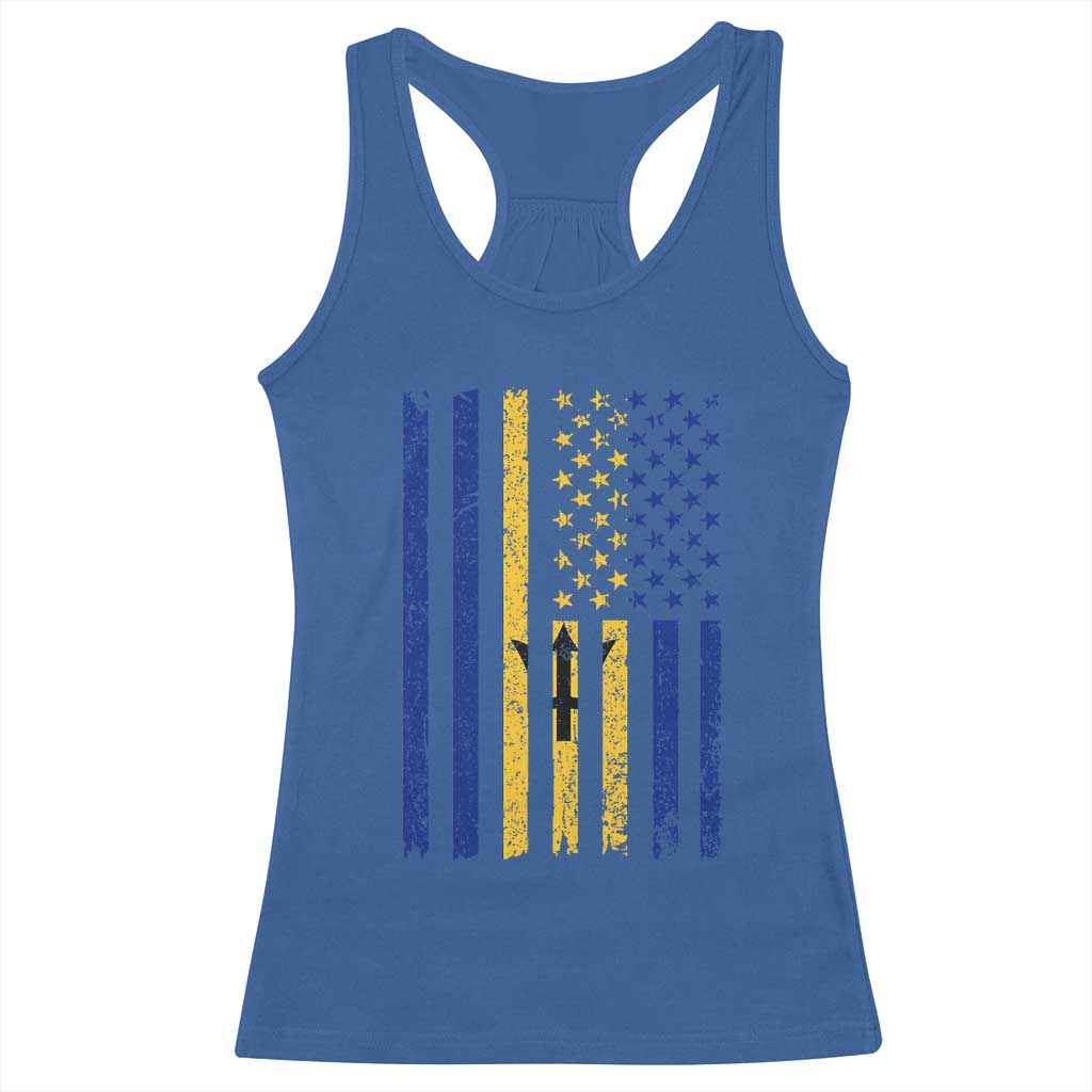 Barbados American Flag Racerback Tank Top Distressed Barbadian Pride Patriotic Heritage Gift