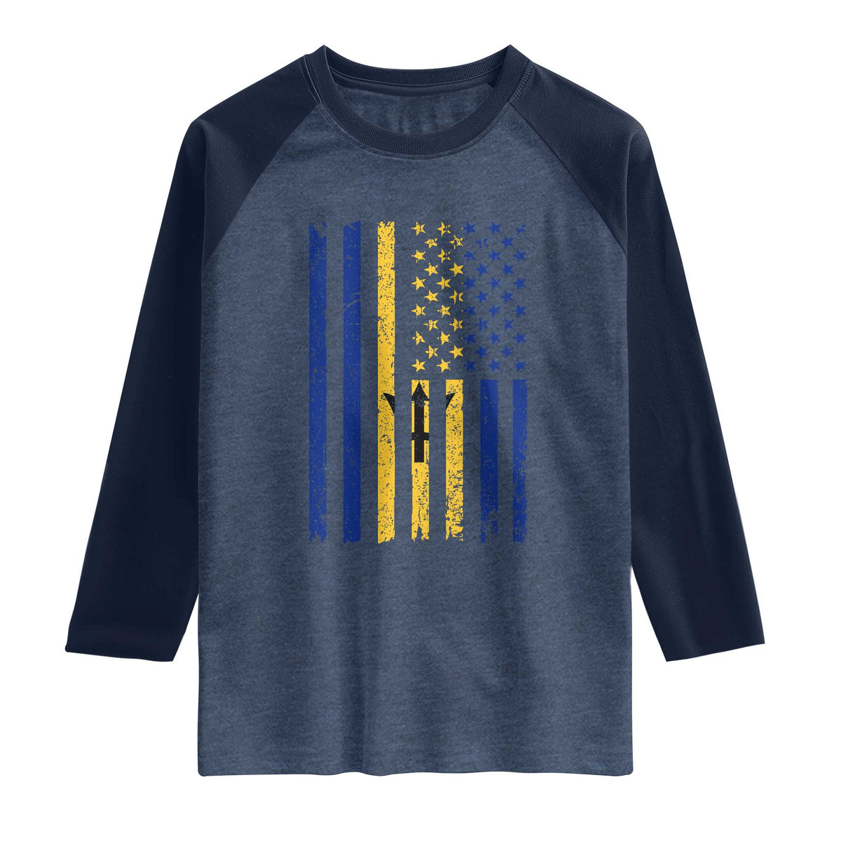 Barbados American Flag Raglan Shirt Distressed Barbadian Pride Patriotic Heritage Gift