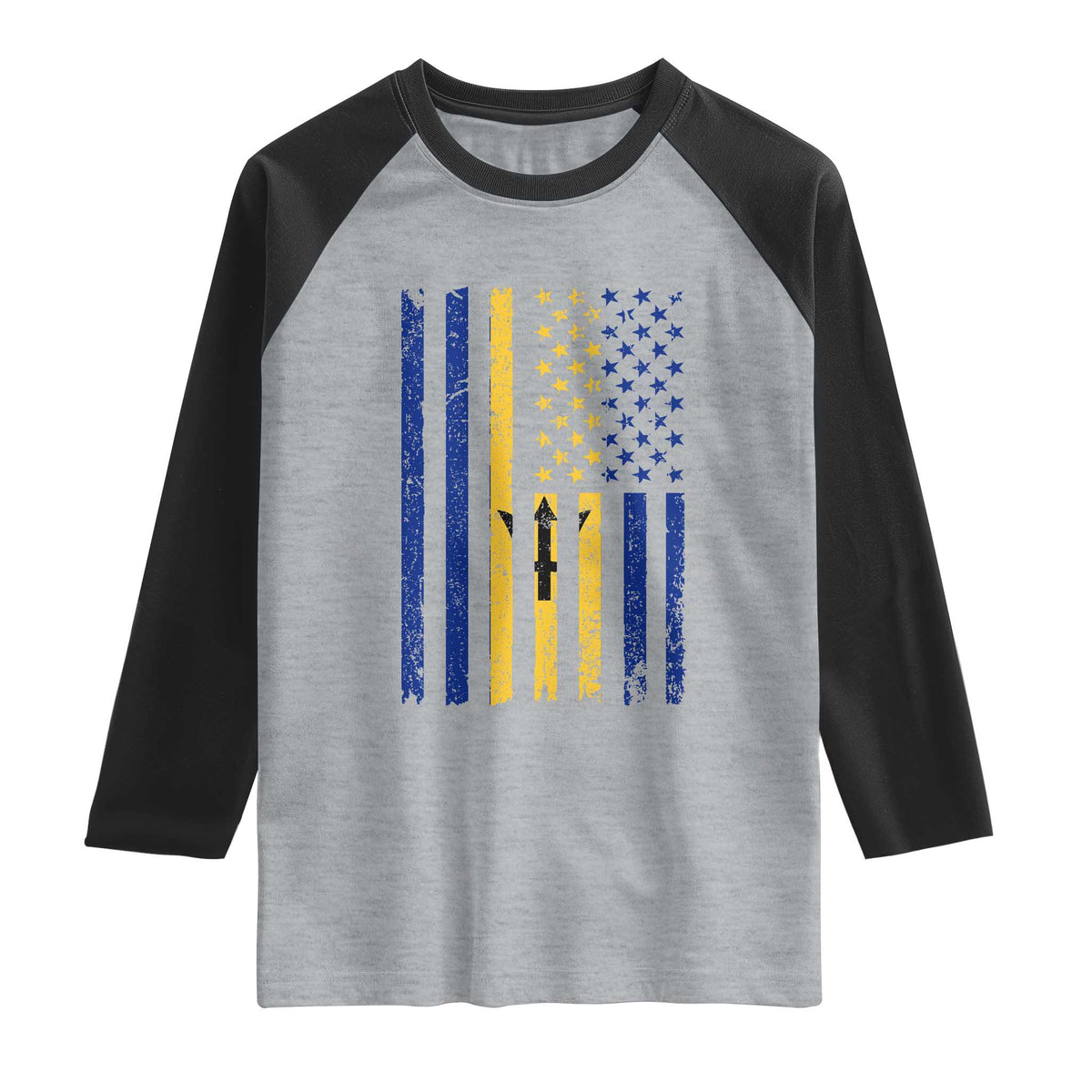 Barbados American Flag Raglan Shirt Distressed Barbadian Pride Patriotic Heritage Gift