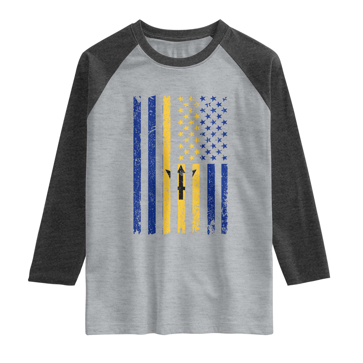 Barbados American Flag Raglan Shirt Distressed Barbadian Pride Patriotic Heritage Gift