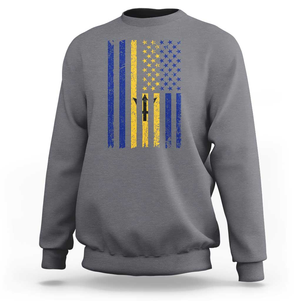 Barbados American Flag Sweatshirt Distressed Barbadian Pride Patriotic Heritage Gift