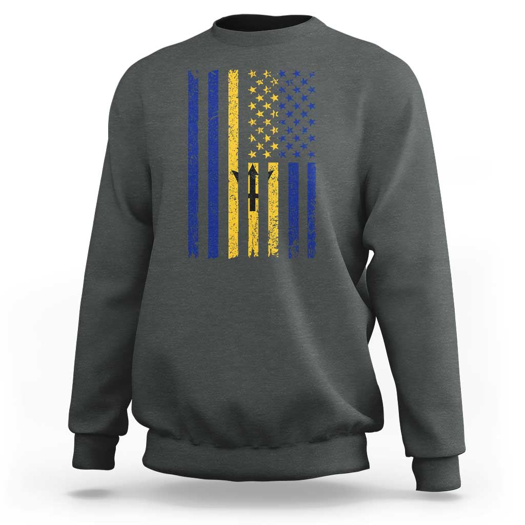 Barbados American Flag Sweatshirt Distressed Barbadian Pride Patriotic Heritage Gift