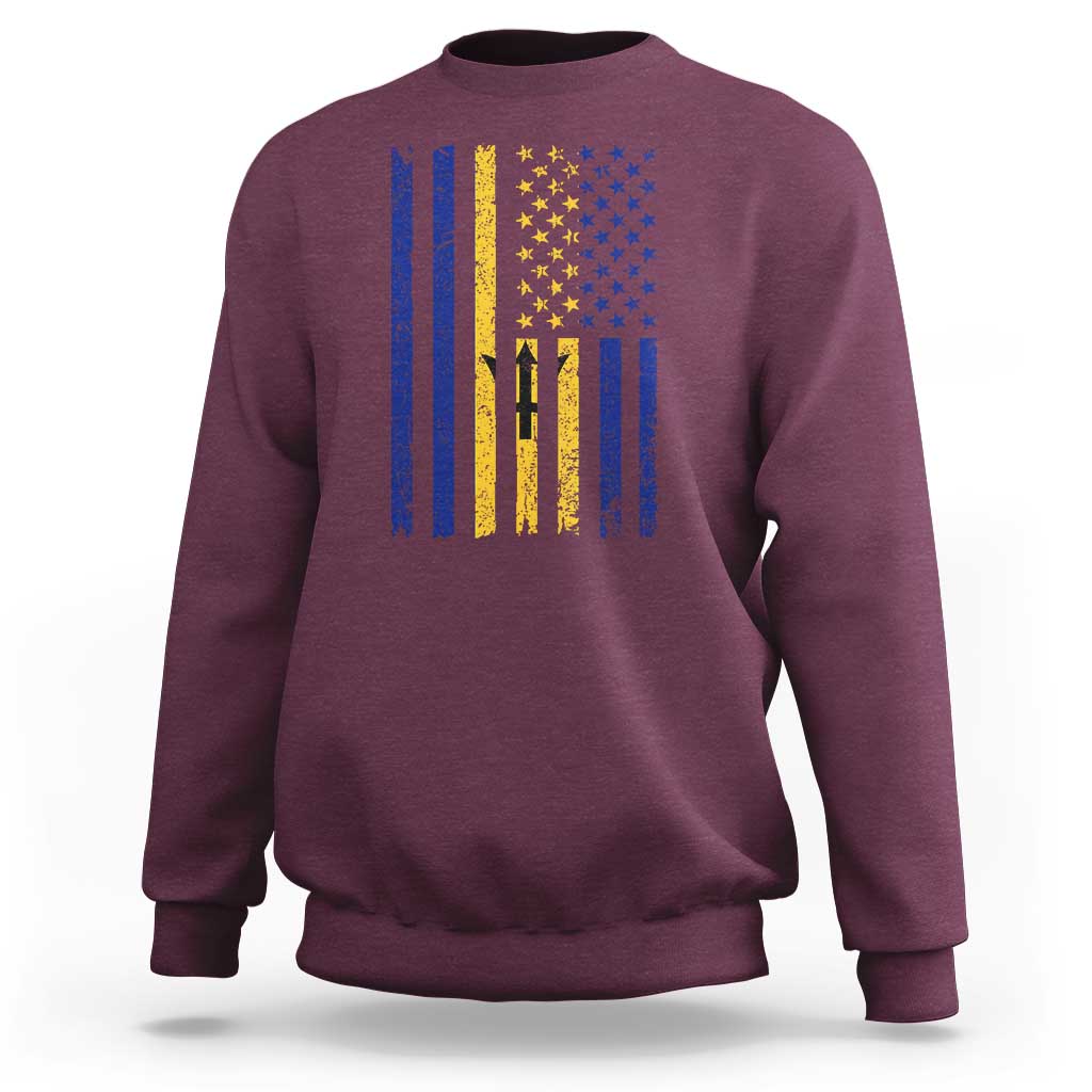 Barbados American Flag Sweatshirt Distressed Barbadian Pride Patriotic Heritage Gift
